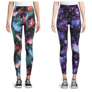 No Boundaries Vibrant Multi Color Space & Purple Galaxy All Over Print Leggings